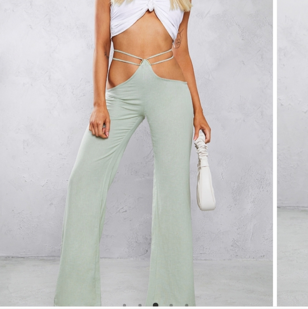 Mint Green Cutout Woven Pants